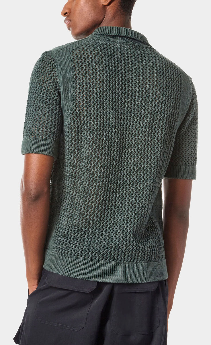 Teddy Vonranson Open Knit Polo Shirt, Green | Ryland Life Equipment