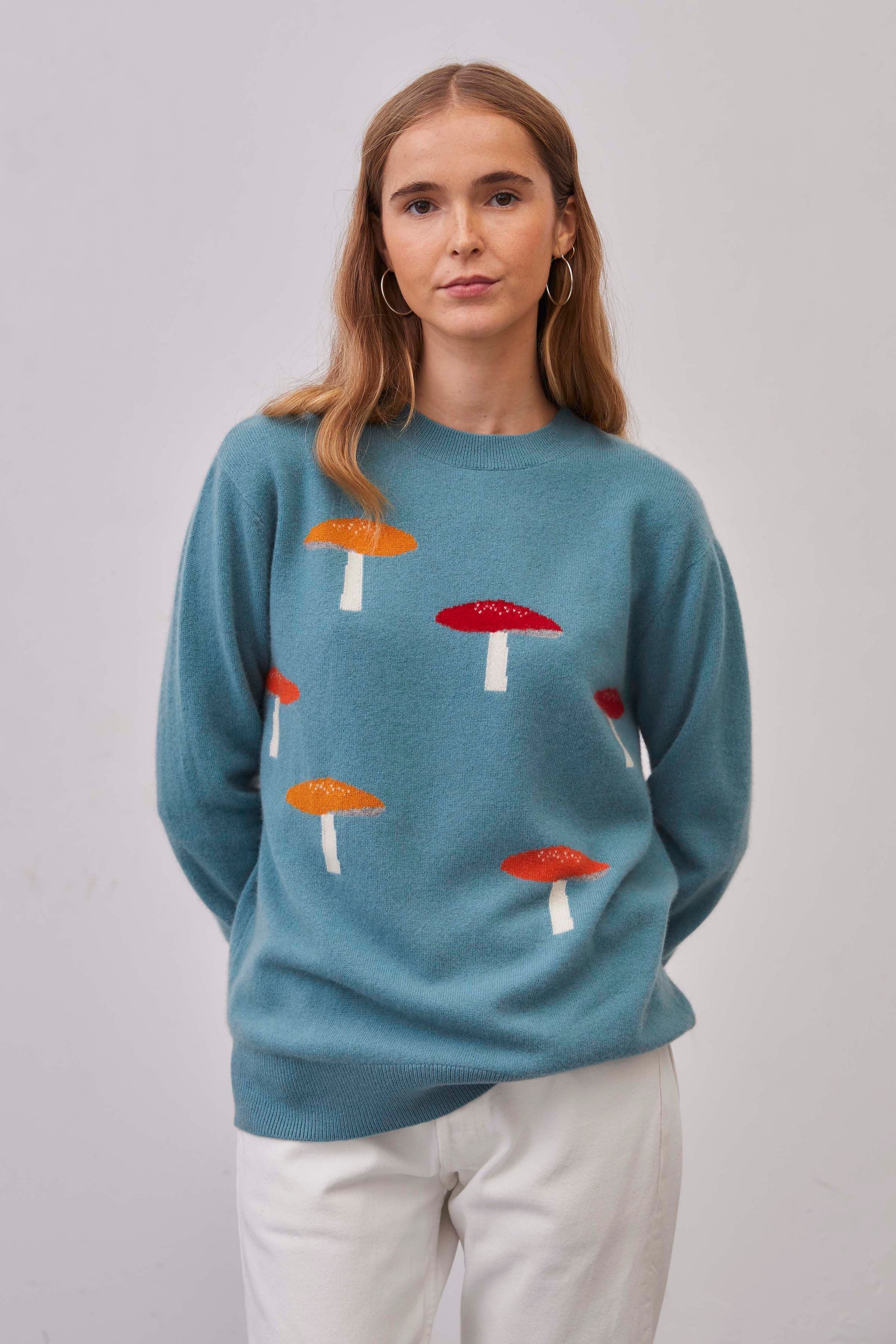 Leret-Cashmere-Crewneck-Sweater,-No-50-Teal-Mushroom