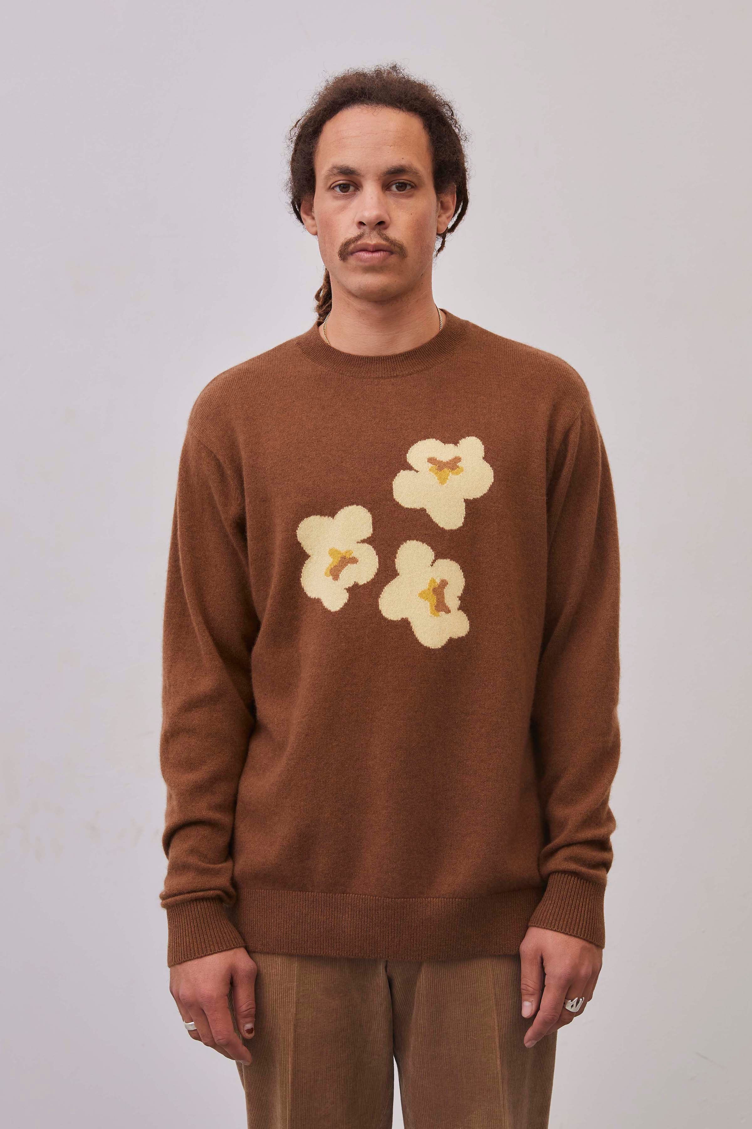 Leret-Cashmere-Crewneck-Sweater,-No.-43-Brown-Floral