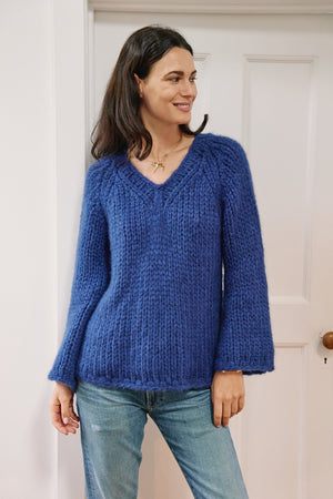 Ella Silla Hand Knit Women's V-Neck, Blue Lago | Ryland Life Equipment