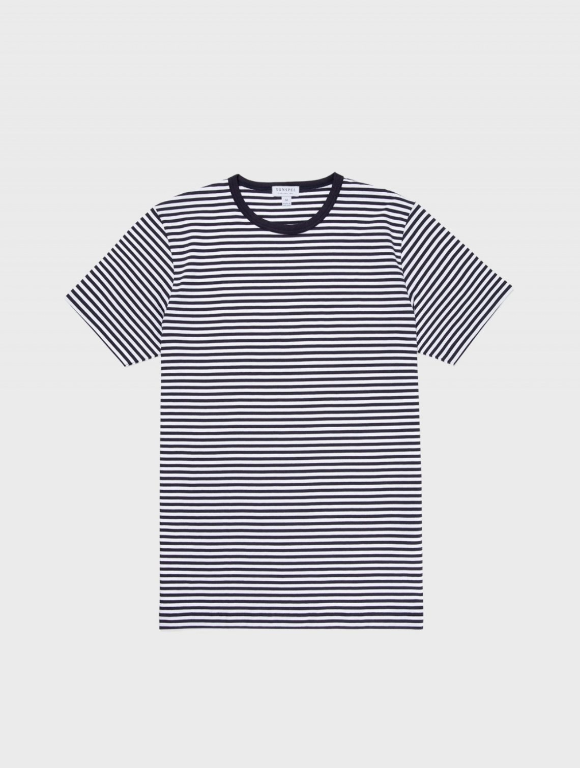 Sunspel-Short-Sleeve-Classic-Crew-Neck-T-Shirt,-White/Navy-English-Stripe