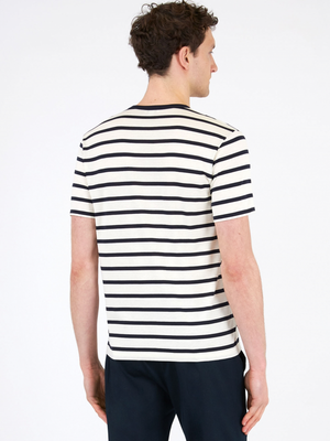 Sunspel-Short-Sleeve-Classic-Crew-Neck-T-Shirt,-Ecru/Navy-Breton-Stripe